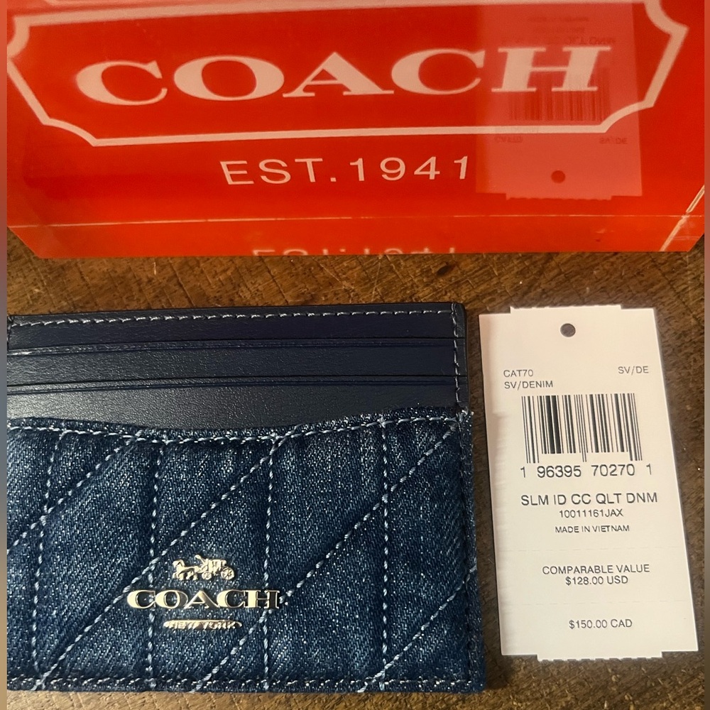 Coach Quilted Denim Card Case (NWT) - Picture 5 of 6